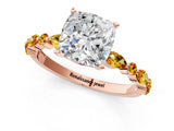 Rose gold Cushion Cut Diamond Ring with Marquise and Round with Citrine side stone Side Stones and Four-Prong Setting_13
