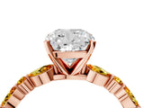 Rose gold Cushion Cut Diamond Ring with Marquise and Round with Citrine side stone Side Stones and Four-Prong Setting_16