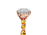 Rose gold Cushion Cut Diamond Ring with Marquise and Round with Citrine side stone Side Stones and Four-Prong Setting_17