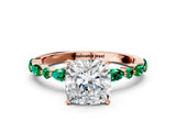 Rose gold Cushion Cut Diamond Ring with Marquise and Round with Emerald side stone Side Stones and Four-Prong Setting_60