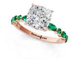 Rose gold Cushion Cut Diamond Ring with Marquise and Round with Emerald side stone Side Stones and Four-Prong Setting_61