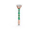Rose gold Cushion Cut Diamond Ring with Marquise and Round with Emerald side stone Side Stones and Four-Prong Setting_62
