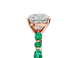 Rose gold Cushion Cut Diamond Ring with Marquise and Round with Emerald side stone Side Stones and Four-Prong Setting_65