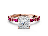 Rose gold Cushion Cut Diamond Ring with Marquise and Round with Garnet side stone Side Stones and Four-Prong Setting_24