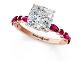 Rose gold Cushion Cut Diamond Ring with Marquise and Round with Garnet side stone Side Stones and Four-Prong Setting_25