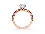 Rose gold Cushion Cut Diamond Ring with Marquise and Round with Garnet side stone Side Stones and Four-Prong Setting_27