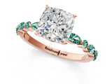 Rose gold Cushion Cut Diamond Ring with Marquise and Round with Green Sapphire side stone Side Stones and Four-Prong Setting_13