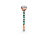 Rose gold Cushion Cut Diamond Ring with Marquise and Round with Green Sapphire side stone Side Stones and Four-Prong Setting_14