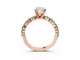 Rose gold Cushion Cut Diamond Ring with Marquise and Round with Green Sapphire side stone Side Stones and Four-Prong Setting_15