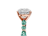 Rose gold Cushion Cut Diamond Ring with Marquise and Round with Green Sapphire side stone Side Stones and Four-Prong Setting_17
