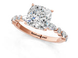 Rose gold Cushion Cut Diamond Ring with Marquise and Round with Moissanite side stone Side Stones and Four-Prong Setting_61