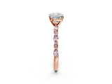 Rose gold Cushion Cut Diamond Ring with Marquise and Round with Morganite side stone Side Stones and Four-Prong Setting_26
