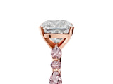 Rose gold Cushion Cut Diamond Ring with Marquise and Round with Morganite side stone Side Stones and Four-Prong Setting_29