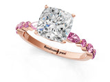 Rose gold Cushion Cut Diamond Ring with Marquise and Round with Pink Sapphire side stone Side Stones and Four-Prong Setting_13