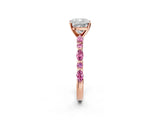 Rose gold Cushion Cut Diamond Ring with Marquise and Round with Pink Sapphire side stone Side Stones and Four-Prong Setting_14