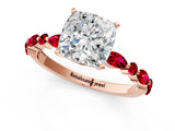 Rose gold Cushion Cut Diamond Ring with Marquise and Round with Ruby side stone Side Stones and Four-Prong Setting_37