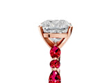 Rose gold Cushion Cut Diamond Ring with Marquise and Round with Ruby side stone Side Stones and Four-Prong Setting_41