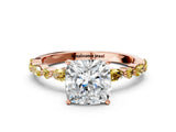 Rose gold Cushion Cut Diamond Ring with Marquise and Round with Yellow Sapphire side stone Side Stones and Four-Prong Setting_24