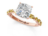 Rose gold Cushion Cut Diamond Ring with Marquise and Round with Yellow Sapphire side stone Side Stones and Four-Prong Setting_25