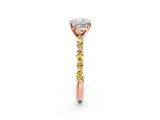 Rose gold Cushion Cut Diamond Ring with Marquise and Round with Yellow Sapphire side stone Side Stones and Four-Prong Setting_26