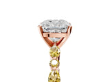Rose gold Cushion Cut Diamond Ring with Marquise and Round with Yellow Sapphire side stone Side Stones and Four-Prong Setting_29