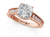 Rose gold Cushion Cut Diamond Ring with Milgrain Pavé Band and Four-Prong Setting_26