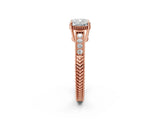 Rose gold Cushion Cut Diamond Ring with Milgrain Pavé Band and Four-Prong Setting_27