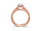 Rose gold Cushion Cut Diamond Ring with Milgrain Pavé Band and Four-Prong Setting_28