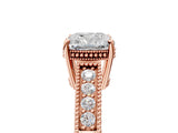 Rose gold Cushion Cut Diamond Ring with Milgrain Pavé Band and Four-Prong Setting_30