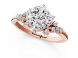 Rose gold Cushion Cut Diamond Ring with Side Stones and Four-Prong Setting_134