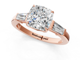 Rose gold Cushion Cut Diamond Ring with Tapered Baguette Side Stones in Four-Prong Setting_17