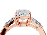 Rose gold Cushion Cut Diamond Ring with Tapered Baguette Side Stones in Four-Prong Setting_20