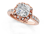 Rose gold Cushion Cut Diamond Scalloped Halo Engagement Ring with Round Shared Prong Band_13