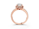 Rose gold Cushion Cut Diamond Scalloped Halo Engagement Ring with Round Shared Prong Band_15