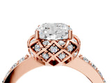Rose gold Cushion Cut Diamond Scalloped Halo Engagement Ring with Round Shared Prong Band_16