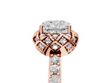 Rose gold Cushion Cut Diamond Scalloped Halo Engagement Ring with Round Shared Prong Band_17