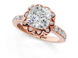Rose gold Cushion Cut Diamond Scalloped Halo Engagement Ring with Round Shared Prong Band_25