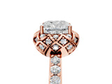 Rose gold Cushion Cut Diamond Scalloped Halo Engagement Ring with Round Shared Prong Band_29