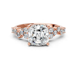 Rose gold Cushion Cut Diamond Scattered Round Accent Ring with Prong Setting_12