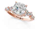 Rose gold Cushion Cut Diamond Scattered Round Accent Ring with Prong Setting_13