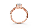Rose gold Cushion Cut Diamond Scattered Round Accent Ring with Prong Setting_15