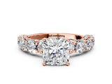 Rose gold Cushion Cut Diamond Side Stone Engagement Ring with Four-Prong Setting_24