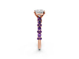 Rose gold Cushion Cut Diamond Side Stone Solitaire Ring with Round with Amethyst side stone and Four-Prong Setting_2