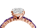 Rose gold Cushion Cut Diamond Side Stone Solitaire Ring with Round with Amethyst side stone and Four-Prong Setting_4