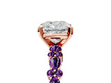 Rose gold Cushion Cut Diamond Side Stone Solitaire Ring with Round with Amethyst side stone and Four-Prong Setting_5