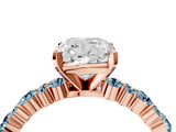 Rose gold Cushion Cut Diamond Side Stone Solitaire Ring with Round with Aquamarine side stone and Four-Prong Setting_4