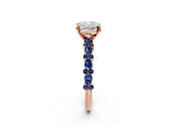 Rose gold Cushion Cut Diamond Side Stone Solitaire Ring with Round with Blue Sapphire side stone and Four-Prong Setting_2