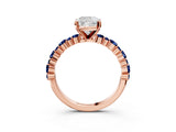 Rose gold Cushion Cut Diamond Side Stone Solitaire Ring with Round with Blue Sapphire side stone and Four-Prong Setting_3