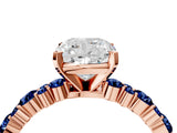 Rose gold Cushion Cut Diamond Side Stone Solitaire Ring with Round with Blue Sapphire side stone and Four-Prong Setting_4