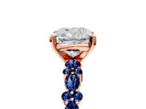 Rose gold Cushion Cut Diamond Side Stone Solitaire Ring with Round with Blue Sapphire side stone and Four-Prong Setting_5